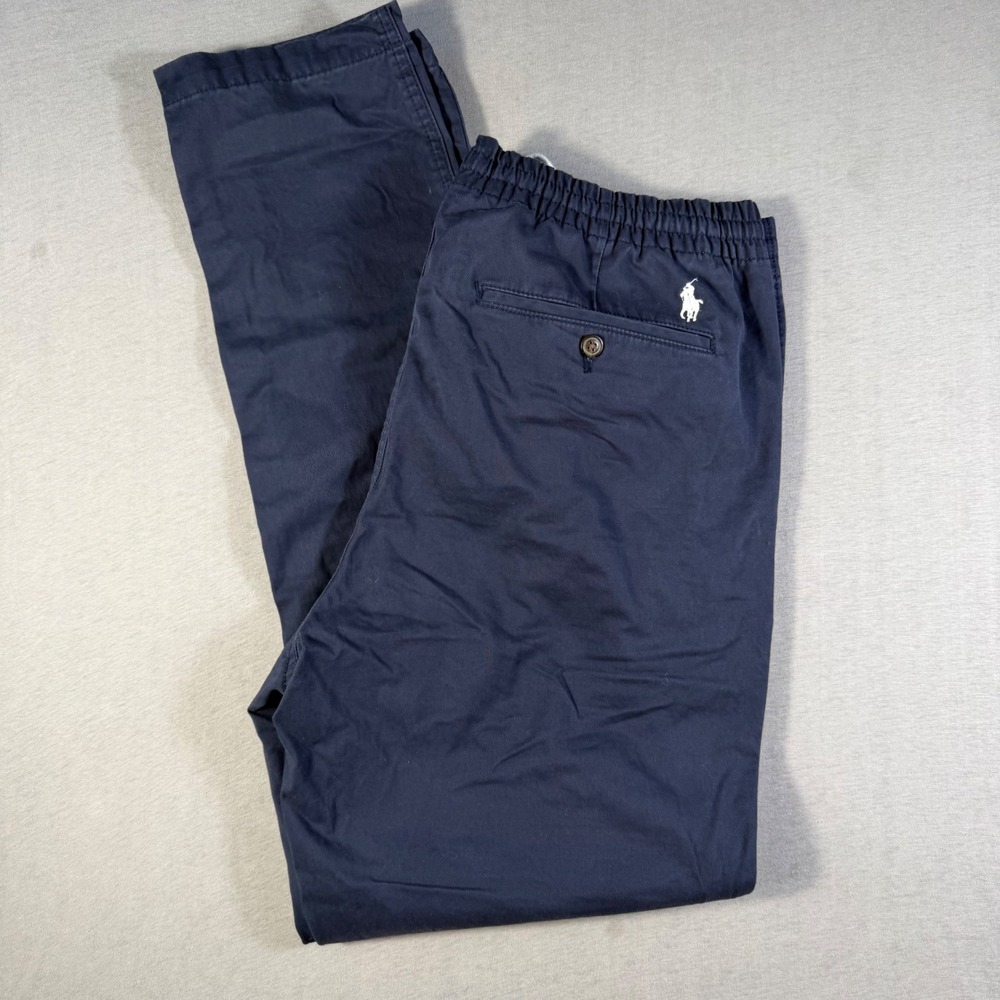 Polo Ralph Lauren Mens Slim Taper Fit Navy Blue Elastic Waist Chino Pants Large